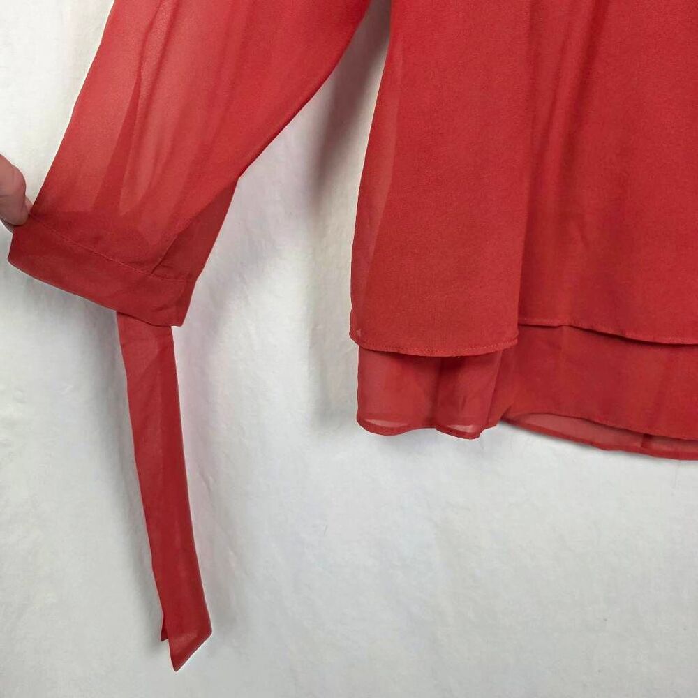 Anne Klein Sheer Blouse Coral XL Tie Sleeve - Picture 3 of 9